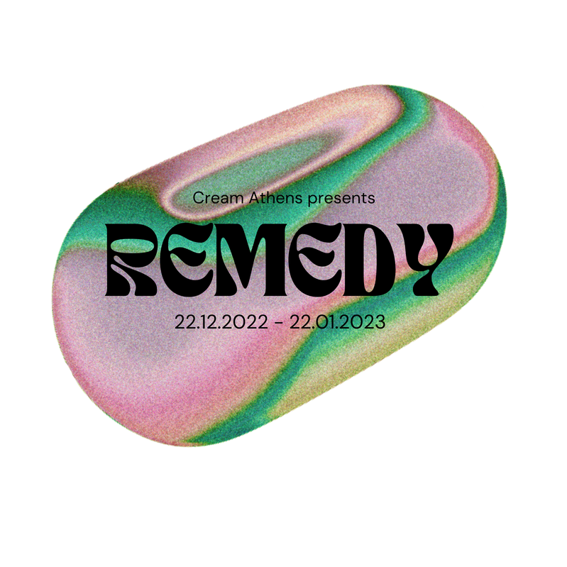 Iridescent Remedy exhibition poster by Cream Athens at TAF, Monastiraki, December 2022–January 2023