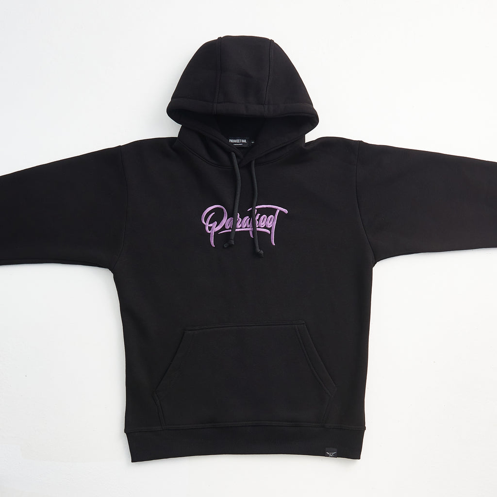 Parakeet Rail Purple Tag Hoodie in Black