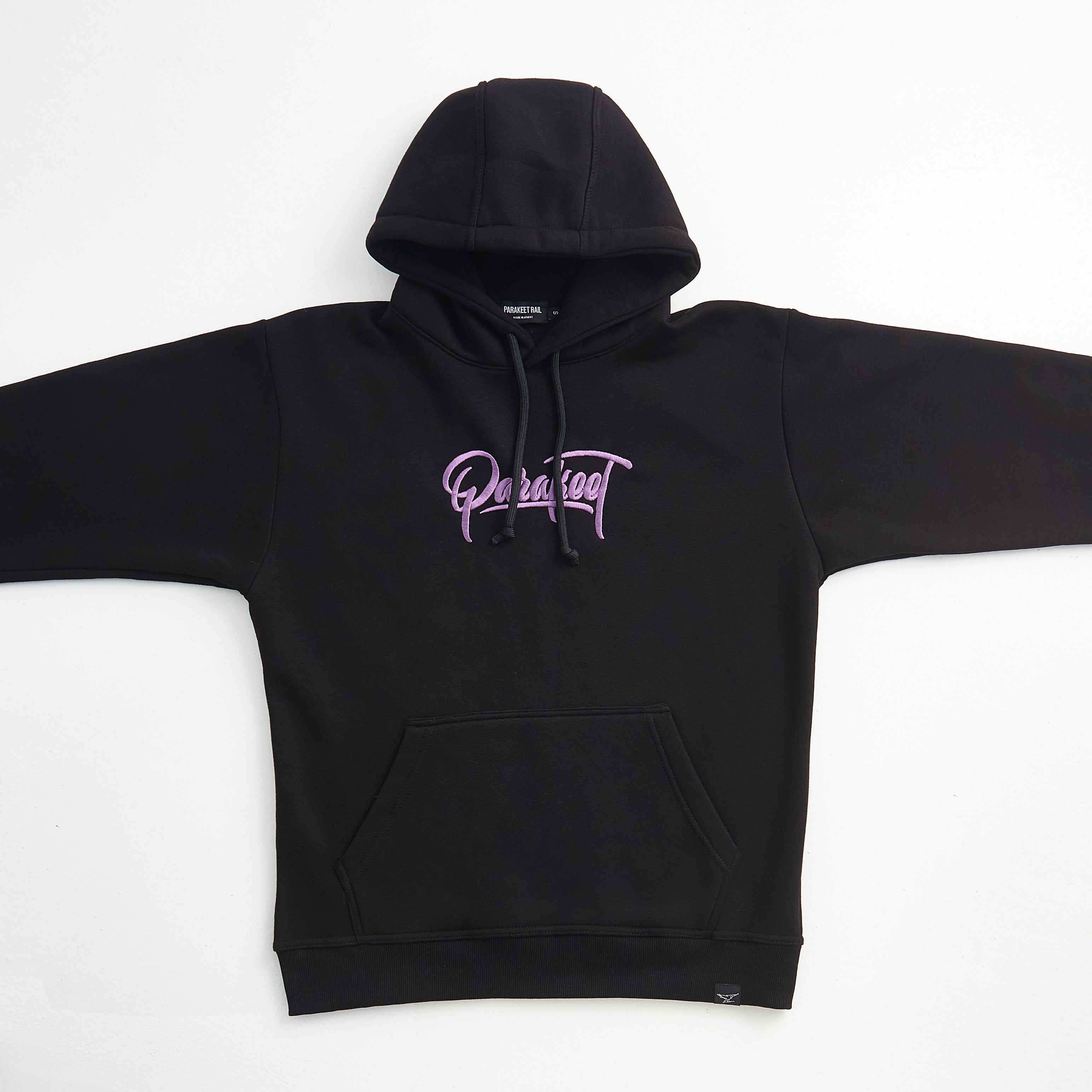 Parakeet Rail Purple Tag Hoodie in Black