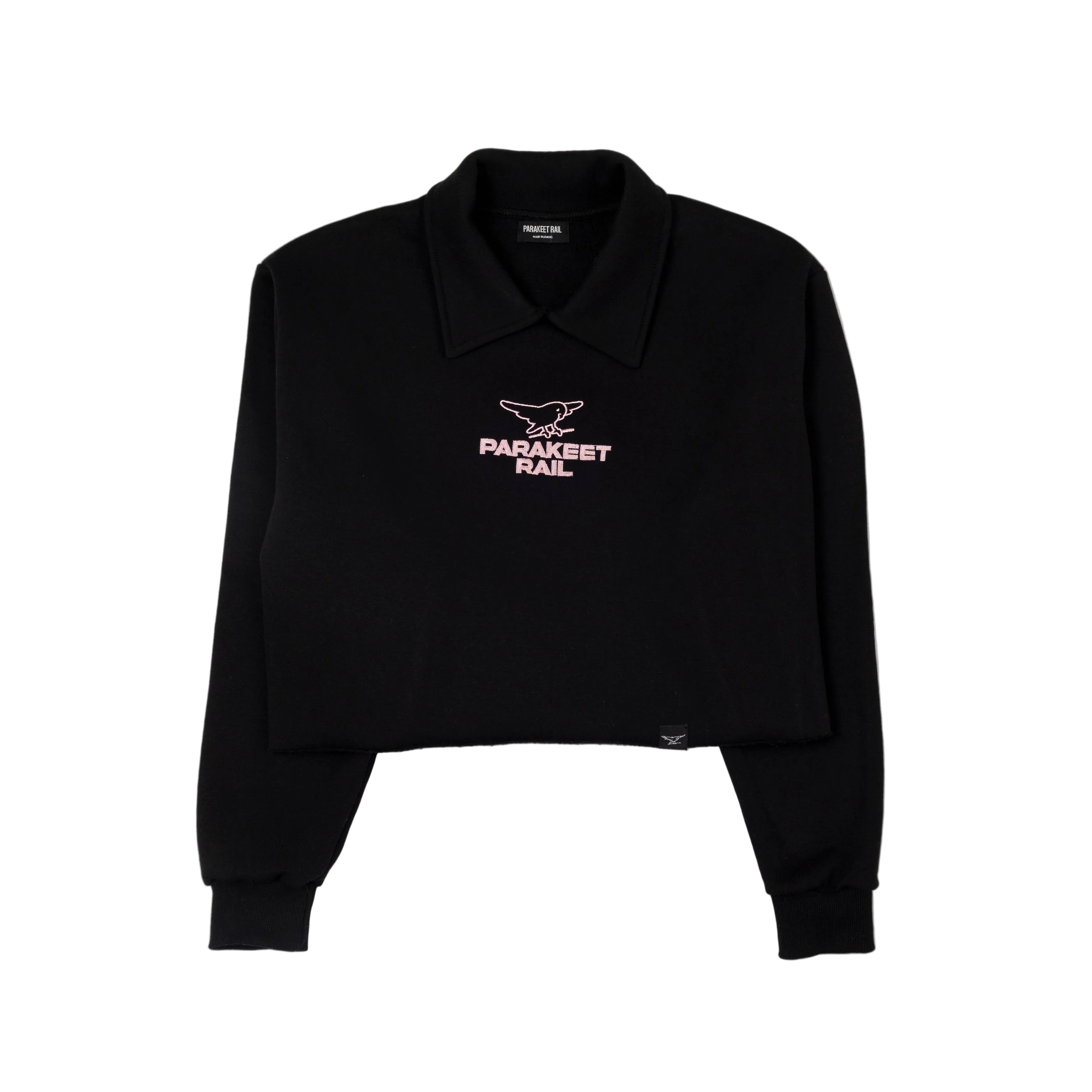 Parakeet Rail's black crop top shown from the front.