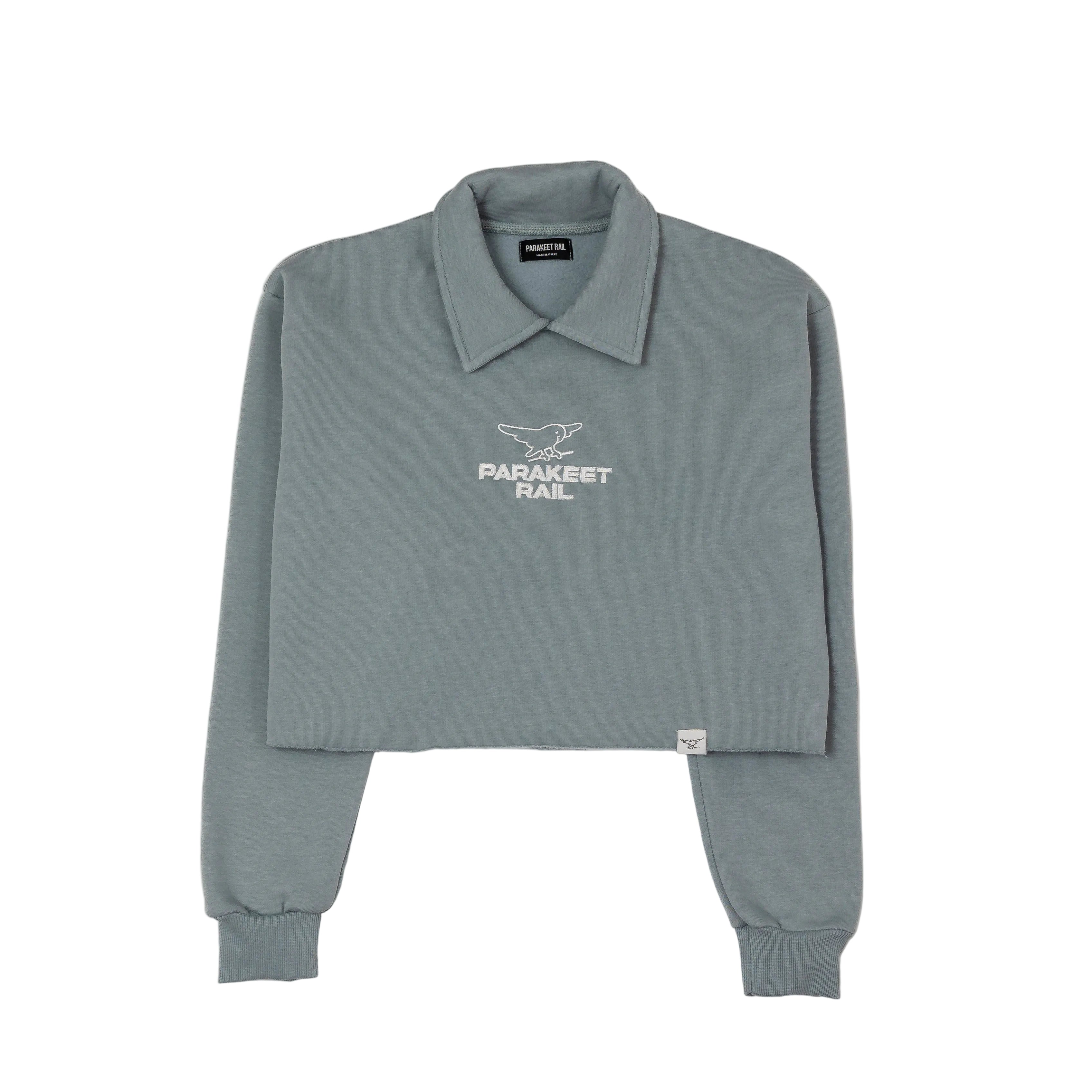 Parakeet Rail's cement crop top shown from the front.